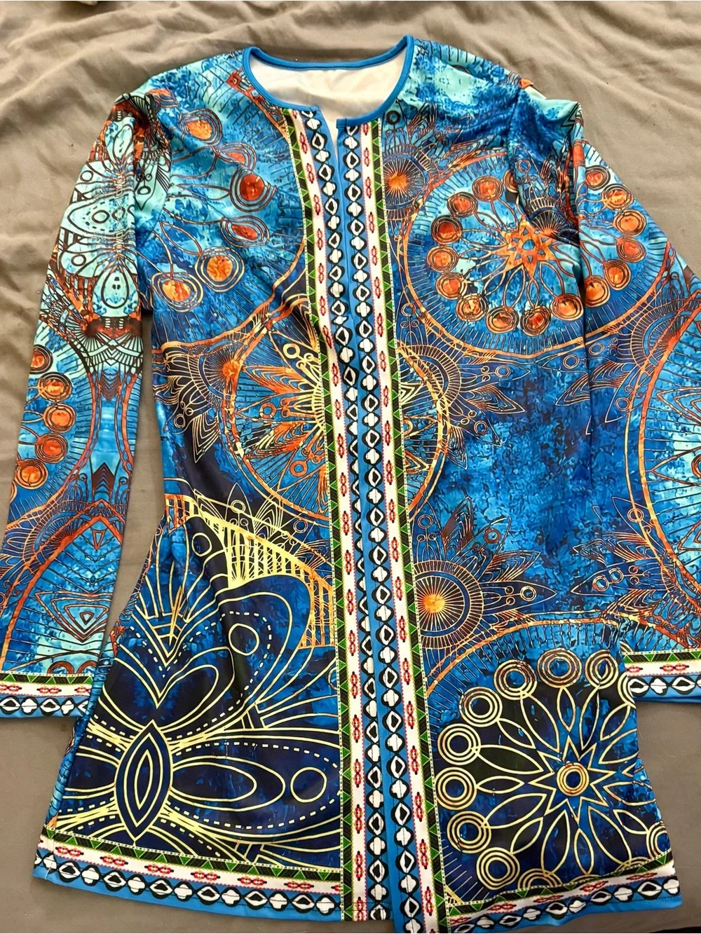 Blue Patterned Tunic Top - Blue -